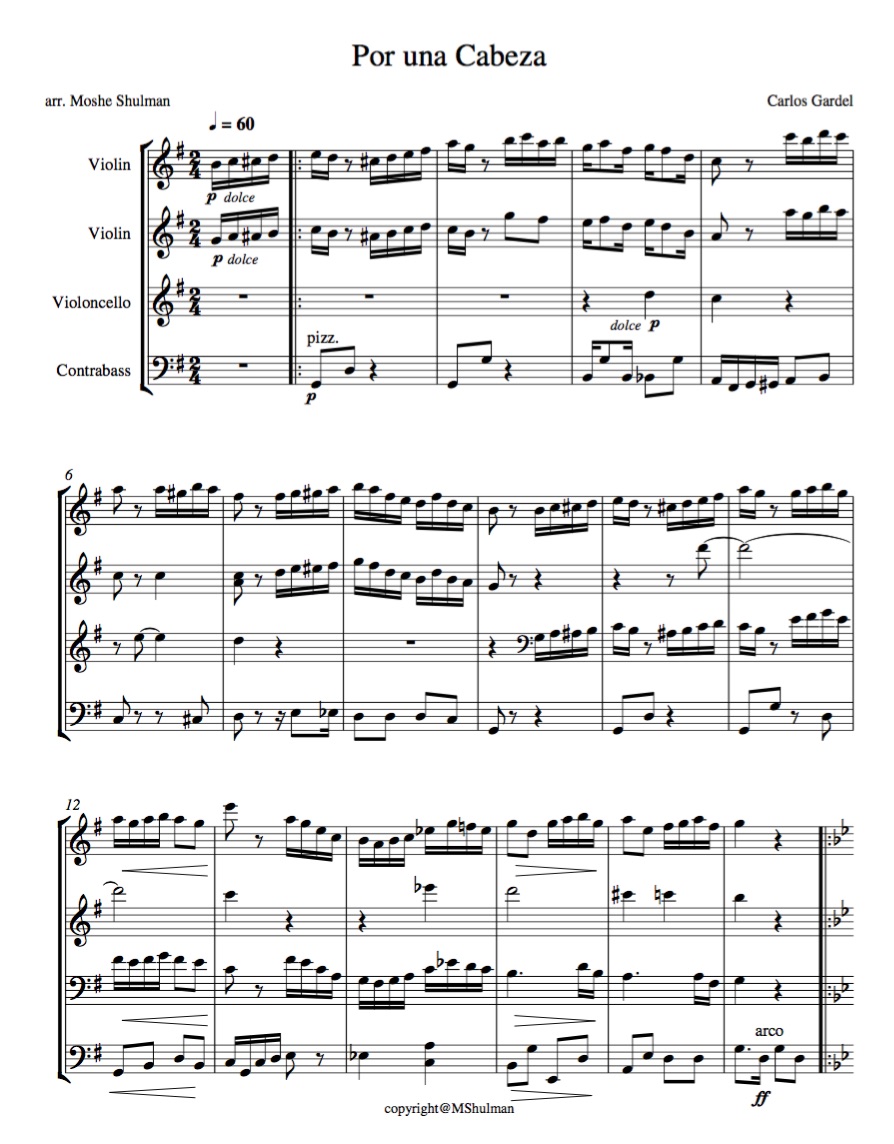 music sheet store por una cabeza quartet sheet music